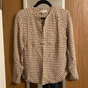 Loft Tan/Cream/Black Split Neck Blouse L